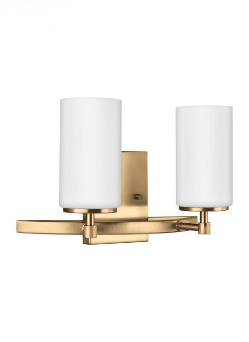 Generation Lighting Alturas contemporary 2-light indoor dimmable bath vanity wall sconce in satin brass gold finish with