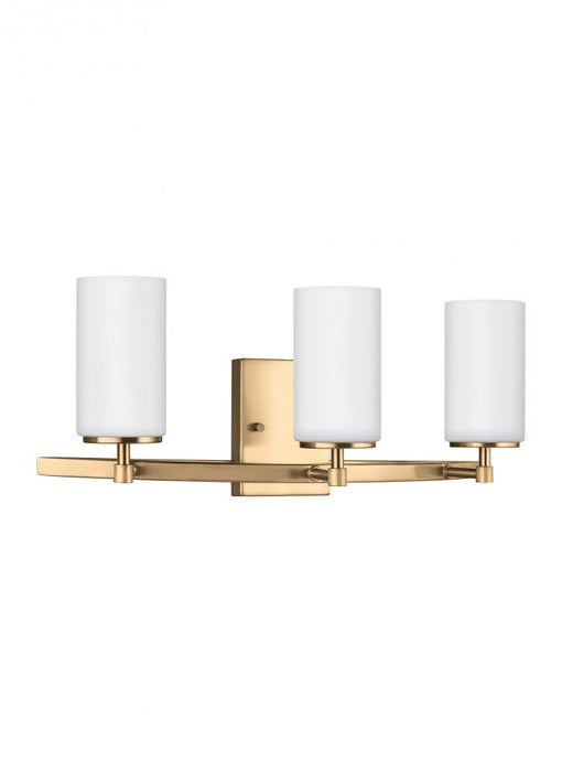 Generation Lighting Alturas contemporary 3-light indoor dimmable bath vanity wall sconce in satin brass gold finish with