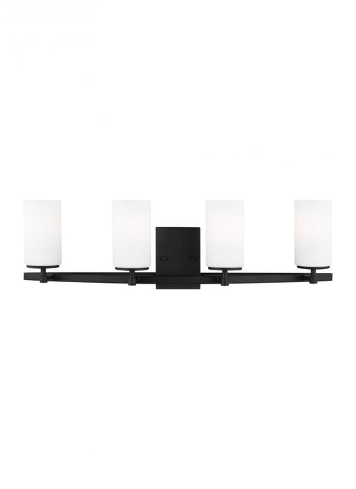 Generation Lighting Alturas indoor dimmable 4-light wall bath sconce chandelier in a midnight black finish and etched wh