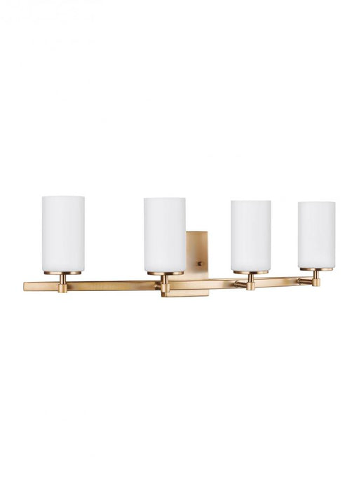 Generation Lighting Alturas contemporary 4-light indoor dimmable bath vanity wall sconce in satin brass gold finish with
