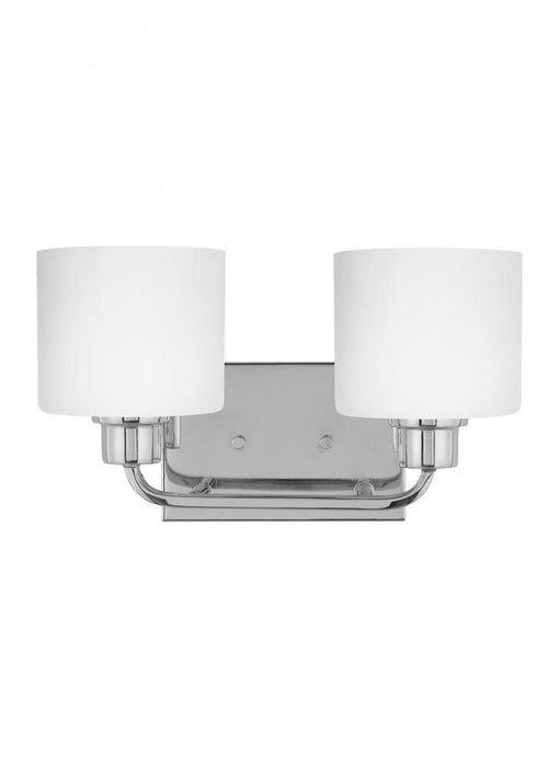 Generation Lighting Canfield modern 2-light indoor dimmable bath vanity wall sconce in chrome silver finish with etched
