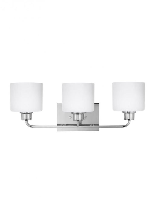 Generation Lighting Canfield modern 3-light indoor dimmable bath vanity wall sconce in chrome silver finish with etched