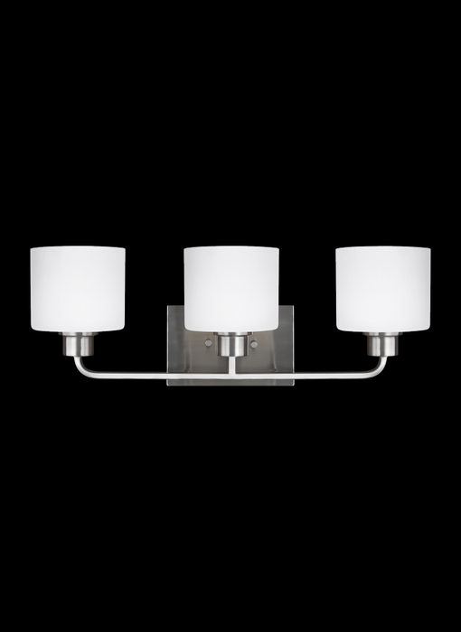 Generation Lighting Canfield modern 3-light indoor dimmable bath vanity wall sconce in brushed nickel silver finish with
