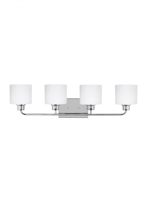 Generation Lighting Canfield modern 4-light indoor dimmable bath vanity wall sconce in chrome silver finish with etched