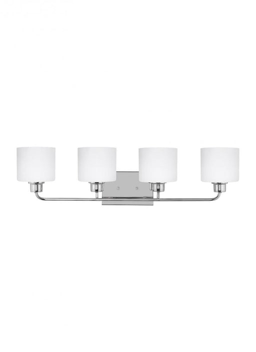 Generation Lighting Canfield modern 4-light indoor dimmable bath vanity wall sconce in chrome silver finish with etched