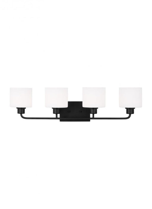 Generation Lighting Canfield indoor dimmable 4-light wall bath sconce in a midnight black finish and etched white glass