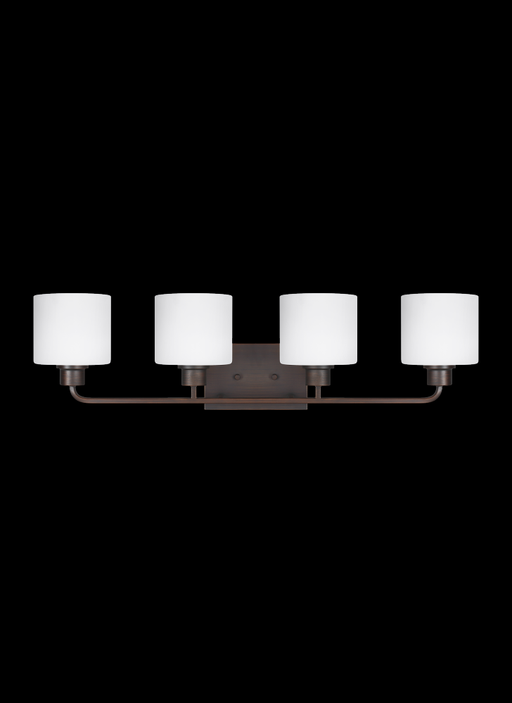 Generation Lighting Canfield modern 4-light indoor dimmable bath vanity wall sconce in bronze finish with etched white i