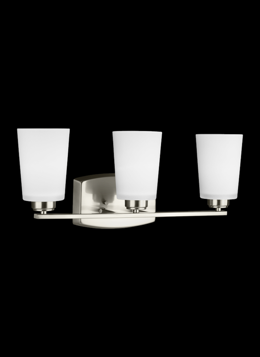 Generation Lighting Franport transitional 3-light indoor dimmable bath vanity wall sconce in brushed nickel silver finis | 4428903-962