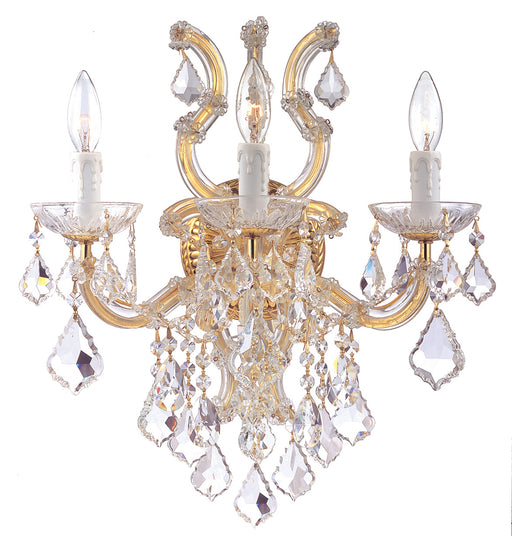 Crystorama 3 Light Gold Crystal Sconce Draped In Clear Hand Cut Crystal