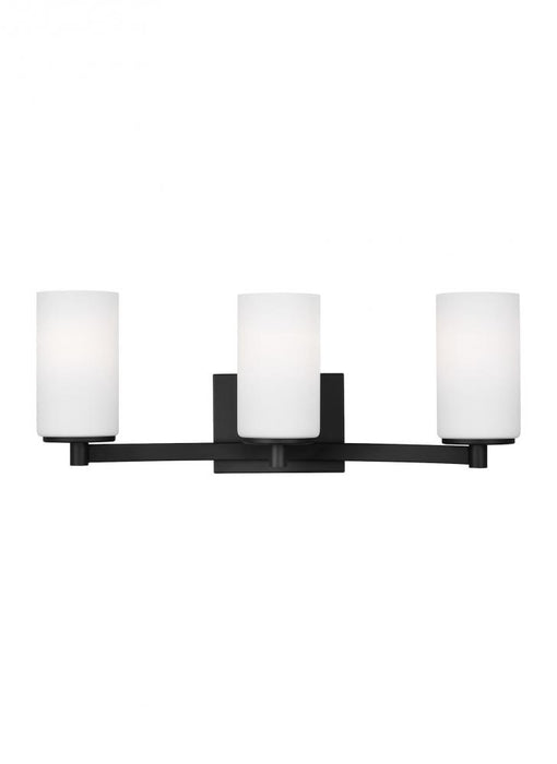 Generation Lighting Hettinger traditional indoor dimmable 3-light wall bath sconce in a midnight black finish with etche