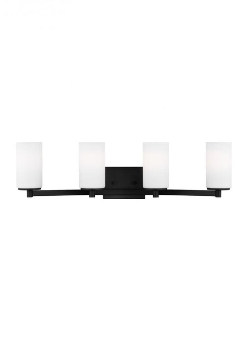 Generation Lighting Hettinger traditional indoor dimmable 4-light wall bath sconce in a midnight black finish with etche | 4439104-112