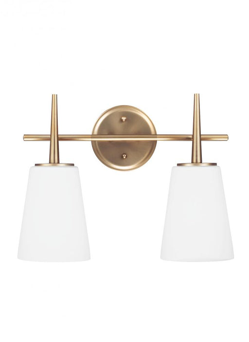 Generation Lighting Driscoll contemporary 2-light indoor dimmable bath vanity wall sconce in satin brass gold finish wit