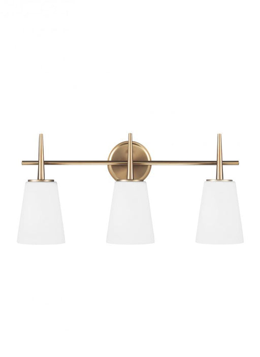 Generation Lighting Driscoll contemporary 3-light indoor dimmable bath vanity wall sconce in satin brass gold finish wit