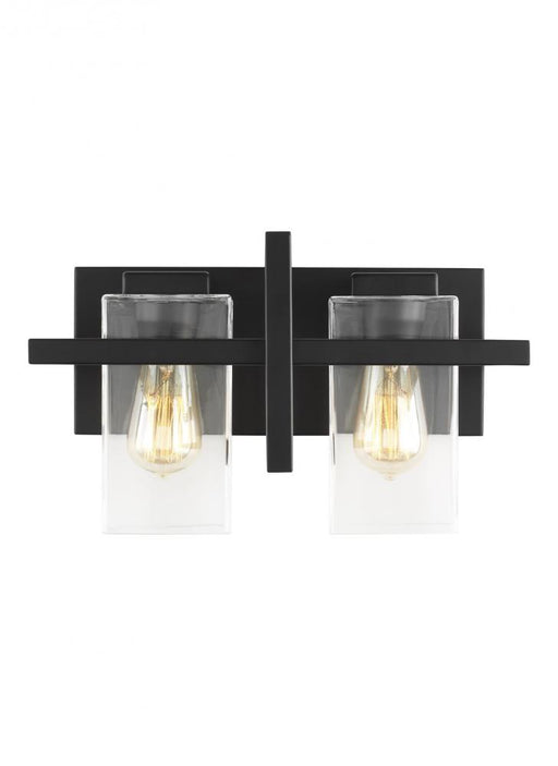 Generation Lighting Mitte transitional 2-light indoor dimmable bath vanity wall sconce in midnight black finish with cle