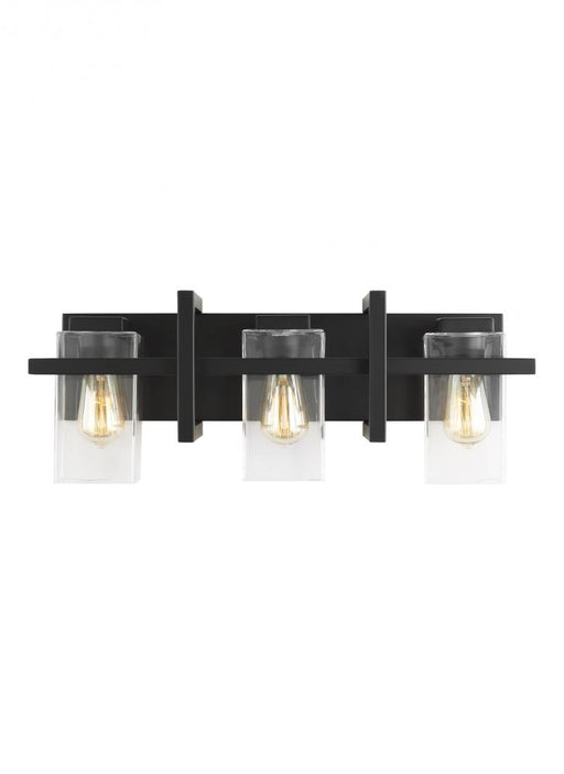 Generation Lighting Mitte transitional 3-light indoor dimmable bath vanity wall sconce in midnight black finish with cle