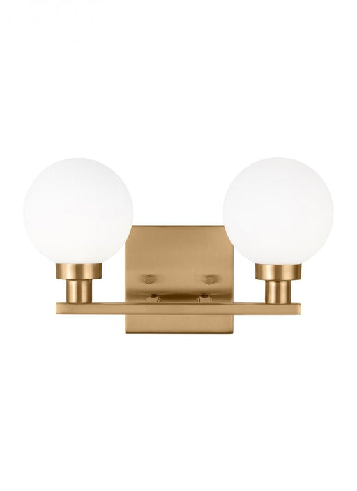 Visual Comfort & Co. Studio Collection Clybourn modern 2-light indoor dimmable bath vanity sconce in satin brass gold finish with white mil