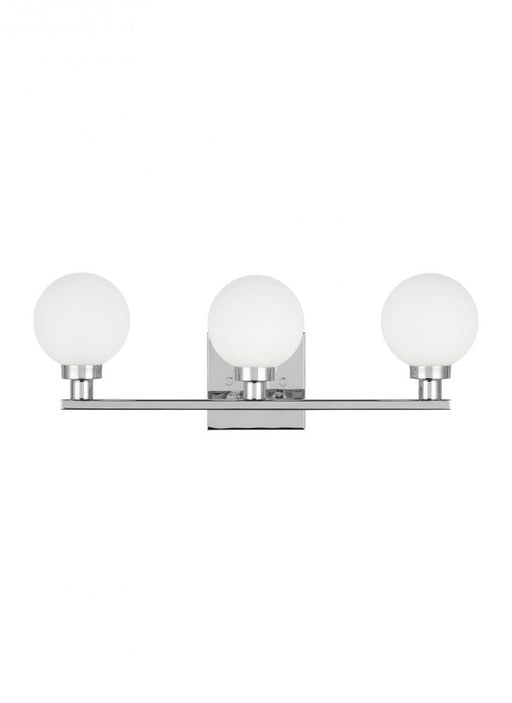 Visual Comfort & Co. Studio Collection Clybourn modern 3-light indoor dimmable bath vanity sconce in chrome finish with white milk glass sh