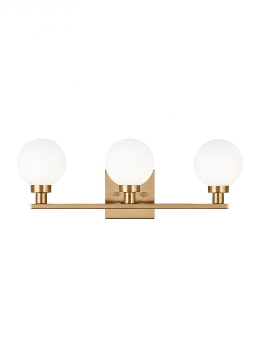 Visual Comfort & Co. Studio Collection Clybourn modern 3-light indoor dimmable bath vanity sconce in satin brass gold finish with white mil