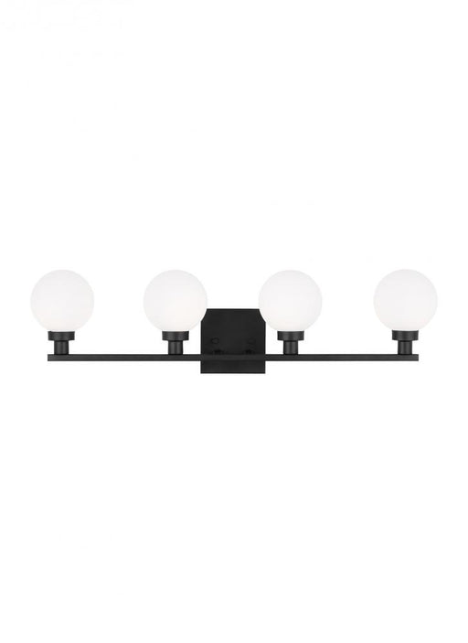 Visual Comfort & Co. Studio Collection Clybourn modern 4-light indoor dimmable bath vanity sconce in midnight black finish with white milk