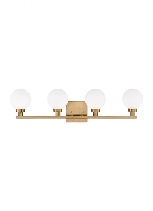 Visual Comfort & Co. Studio Collection Clybourn modern 4-light indoor dimmable bath vanity sconce in satin brass gold finish with white mil