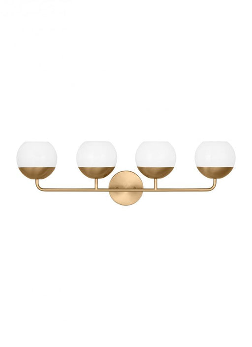 Visual Comfort & Co. Studio Collection Alvin modern 4-light indoor dimmable bath vanity wall sconce in satin brass gold finish with white m