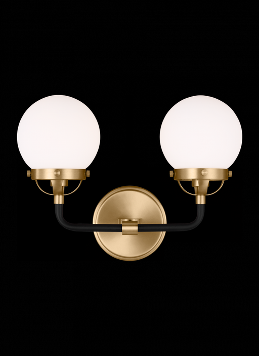 Visual Comfort & Co. Studio Collection Cafe mid-century modern 2-light indoor dimmable bath vanity wall sconce in satin brass gold finish w