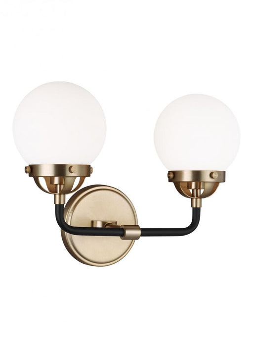 Visual Comfort & Co. Studio Collection Cafe mid-century modern 2-light LED indoor dimmable bath vanity wall sconce in satin brass gold fini