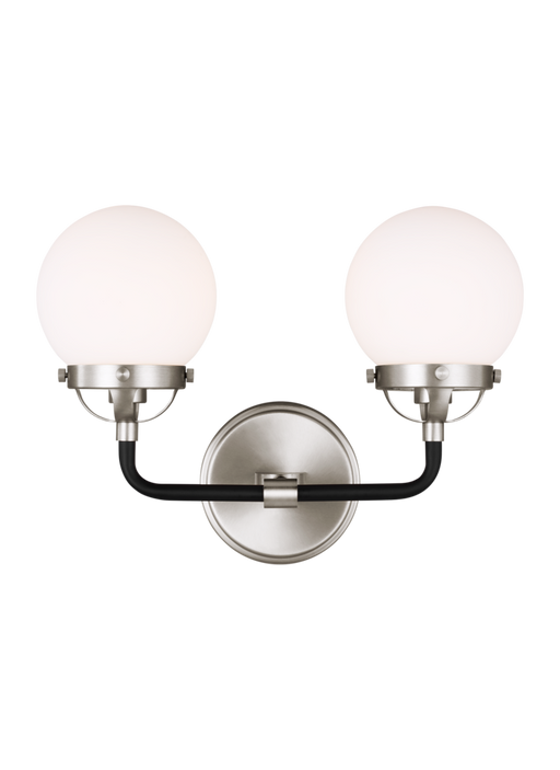 Visual Comfort & Co. Studio Collection Cafe mid-century modern 2-light LED indoor dimmable bath vanity wall sconce in brushed nickel silver