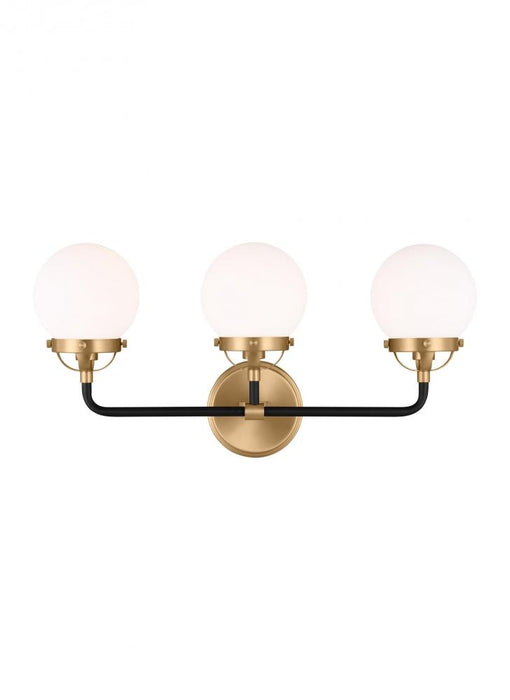 Visual Comfort & Co. Studio Collection Cafe mid-century modern 3-light indoor dimmable bath vanity wall sconce in satin brass gold finish w