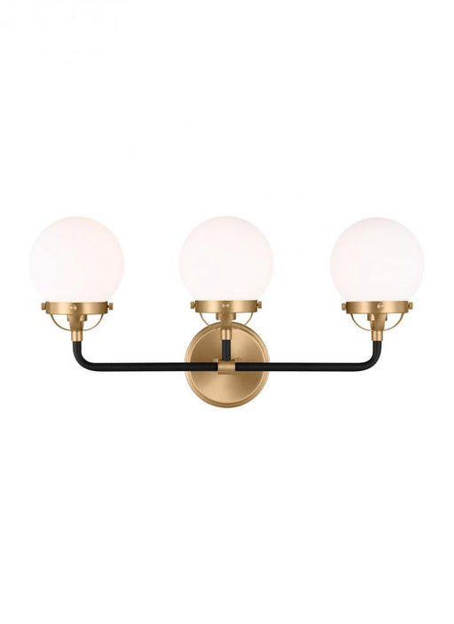 Visual Comfort & Co. Studio Collection Cafe mid-century modern 3-light indoor dimmable bath vanity wall sconce in satin brass gold finish w