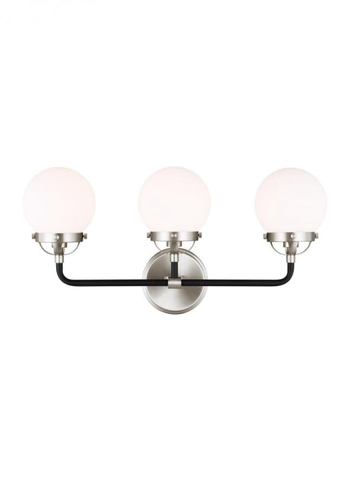 Visual Comfort & Co. Studio Collection Cafe mid-century modern 3-light indoor dimmable bath vanity wall sconce in brushed nickel silver fin