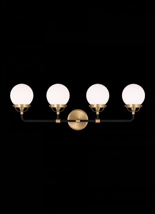 Visual Comfort & Co. Studio Collection Cafe mid-century modern 4-light indoor dimmable bath vanity wall sconce in satin brass gold finish w