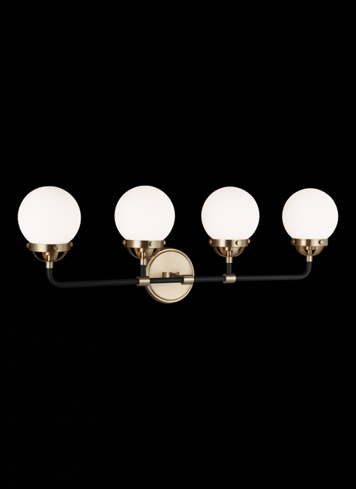 Visual Comfort & Co. Studio Collection Cafe mid-century modern 4-light LED indoor dimmable bath vanity wall sconce in satin brass gold fini