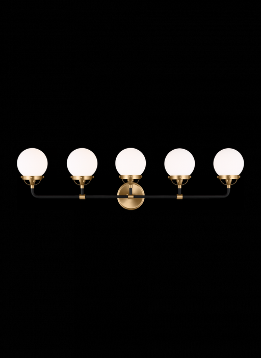 Visual Comfort & Co. Studio Collection Cafe mid-century modern 5-light indoor dimmable bath vanity wall sconce in satin brass gold finish w