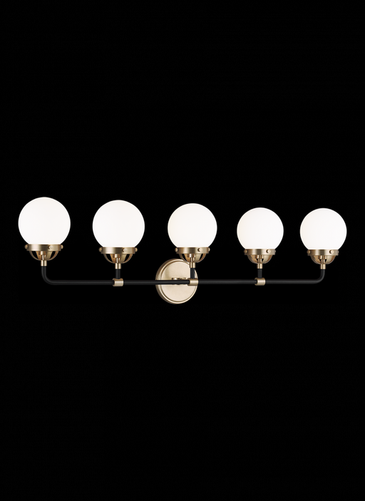 Visual Comfort & Co. Studio Collection Cafe mid-century modern 5-light LED indoor dimmable bath vanity wall sconce in satin brass gold fini