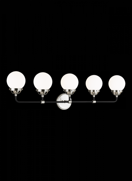 Visual Comfort & Co. Studio Collection Cafe mid-century modern 5-light LED indoor dimmable bath vanity wall sconce in brushed nickel silver