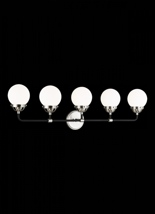 Visual Comfort & Co. Studio Collection Cafe mid-century modern 5-light LED indoor dimmable bath vanity wall sconce in brushed nickel silver