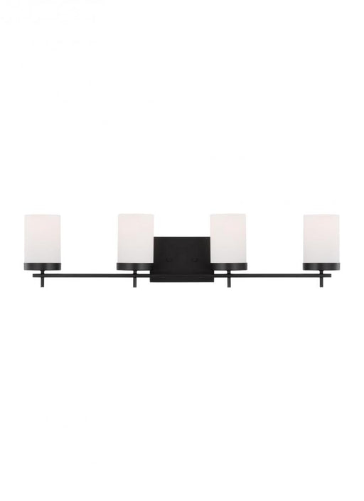 Visual Comfort & Co. Studio Collection Zire dimmable indoor 4-light wall light or bath sconce in a midnight black finish with etched white
