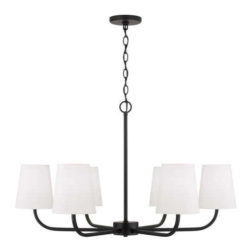 Capital 6-Light Chandelier in Matte Black with White Fabric Stay-Straight Shades