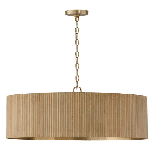 4-light Chandelier In Matte Brass And Handcrafted Mango Wood In White Wash | 450741WS