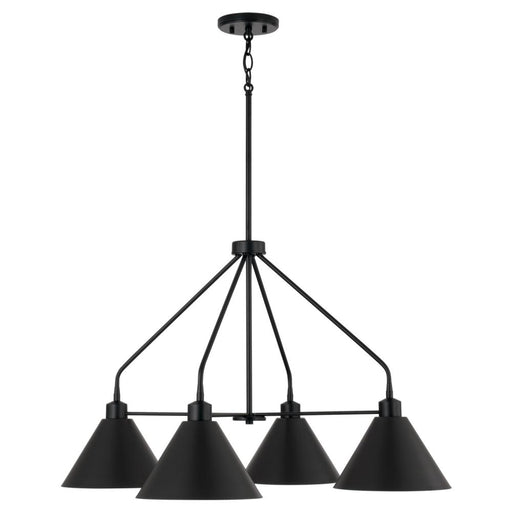 4-light Modern Metal Chandelier In Matte Black With White Interior | 451341MB