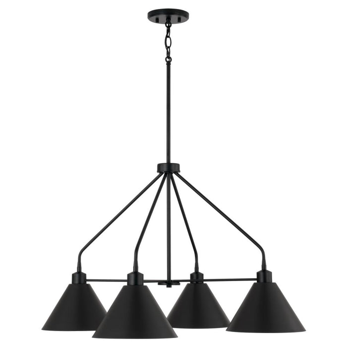 4-light Modern Metal Chandelier In Matte Black With White Interior | 451341MB