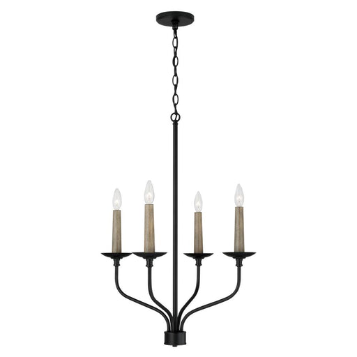 Capital 4-Light Chandelier in Matte Black with Interchangeable Faux Wood or Matte Black Candle Sleeves