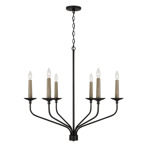 6-light Chandelier In Matte Black With Interchangeable Faux Wood Or Matte Black Candle Sleeves | 451561MB
