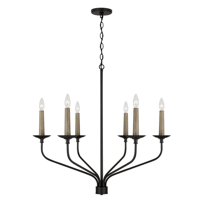 6-light Chandelier In Matte Black With Interchangeable Faux Wood Or Matte Black Candle Sleeves | 451561MB