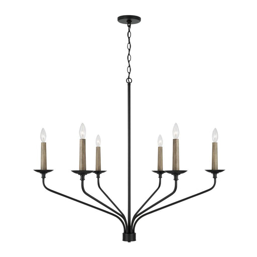 Capital 6-Light Chandelier in Matte Black with Interchangeable Faux Wood or Matte Black Candle Sleeves