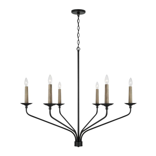 6-light Chandelier In Matte Black With Interchangeable Faux Wood Or Matte Black Candle Sleeves | 451562MB