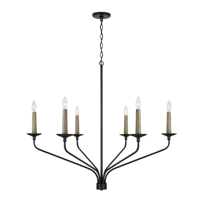 6-light Chandelier In Matte Black With Interchangeable Faux Wood Or Matte Black Candle Sleeves | 451562MB