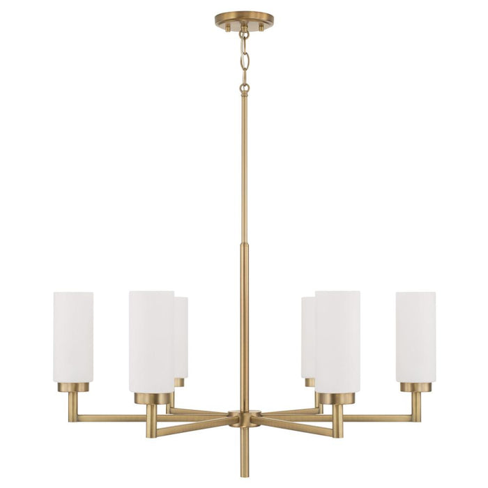 6-light Cylindrical Chandelier In Aged Brass With Faux Alabaster Glass | 451761AD
