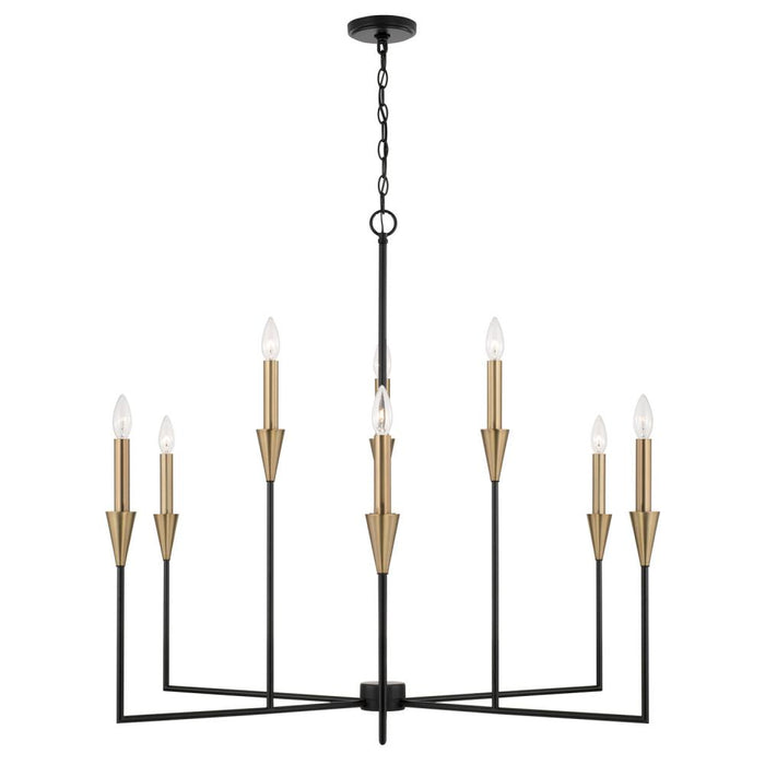 Capital 8-Light Chandelier in Black and Aged Brass with Interchangeable White or Aged Brass Candle Sleeves
